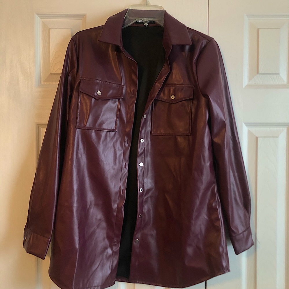 Eilly Bazar Button Front Belted PU Leather coat